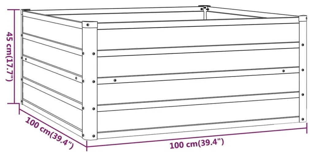 rozsda színű corten acél kerti magaságyás 100 x 100 x 45 cm
