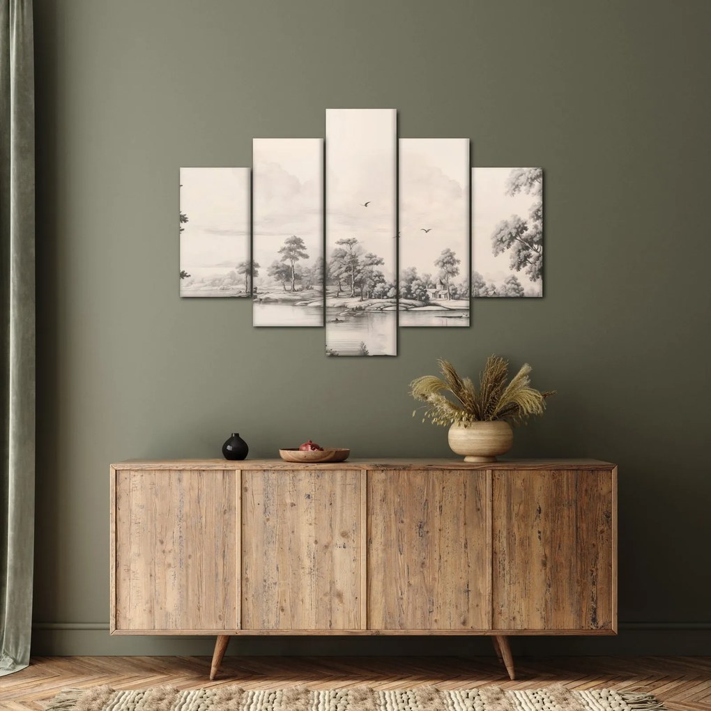 Kép - Vintage tájkép rajz (150x105 cm)