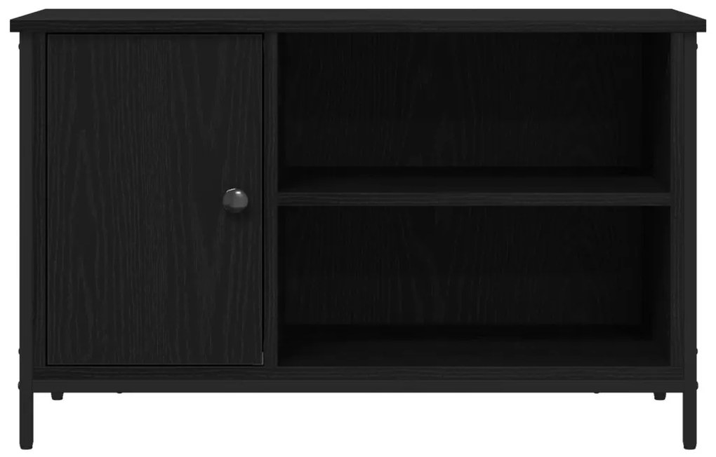 TV Szekrény Fekete Tölgy 80x40x50 cm Mérnöki Fa és Acél