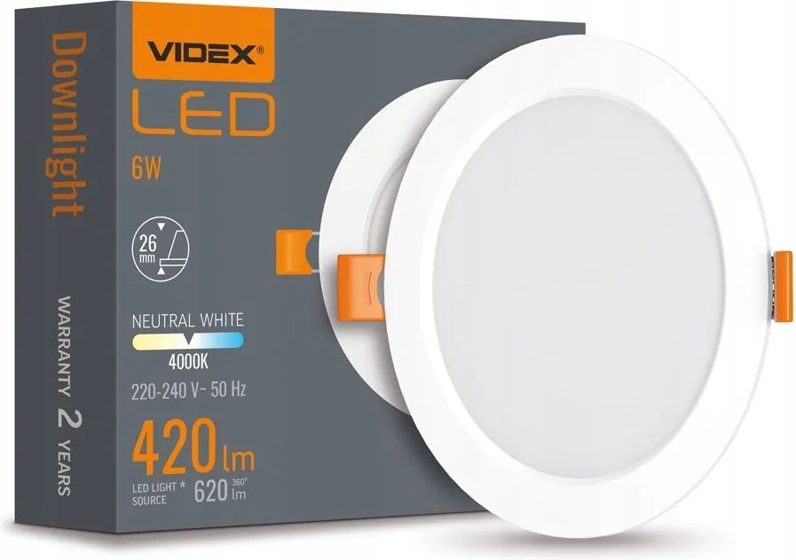 Led panel Süllyesztett süllyesztett lámpatest 6W 620lm 4000K Semleges Videx