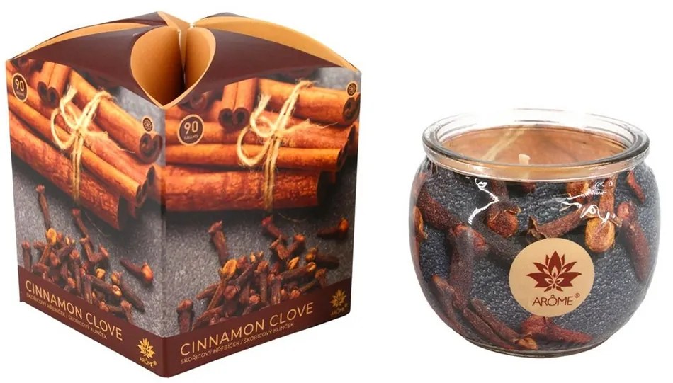 Arome Cinamon Clove illatgyertya üvegben, 90 g