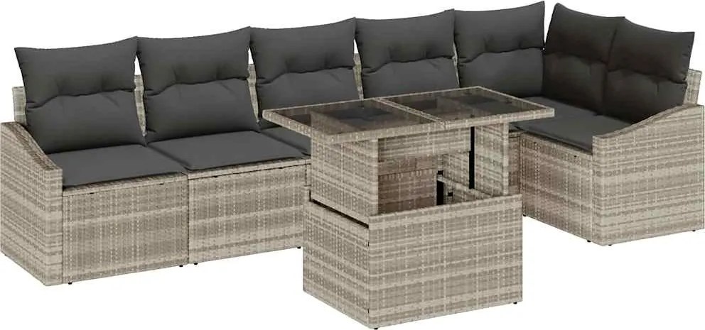 vidaXL Kerti Kanapé Szett párnával 7 pcs Világosszürke polirattan