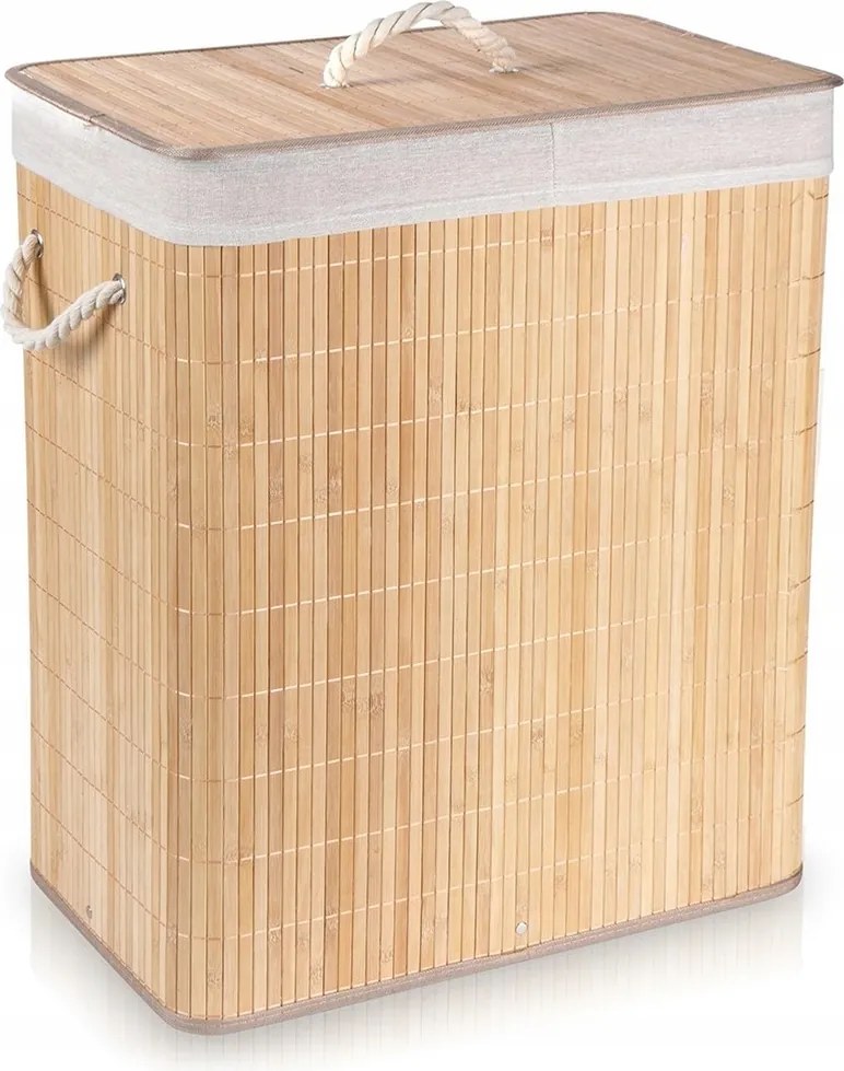Szennyestartó Kosár Bambusz Bézs Fedéllel Fürdőszobai Tartály 90L