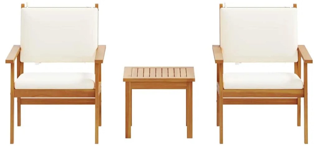 3 darabos kert-bisztró szett párnákkal, tömör akácfából