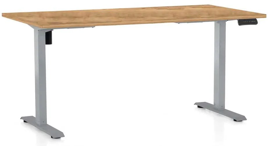 OfficeTech B állítható magasságú asztal, 160 x 80 cm, szürke alap, arany tölgy