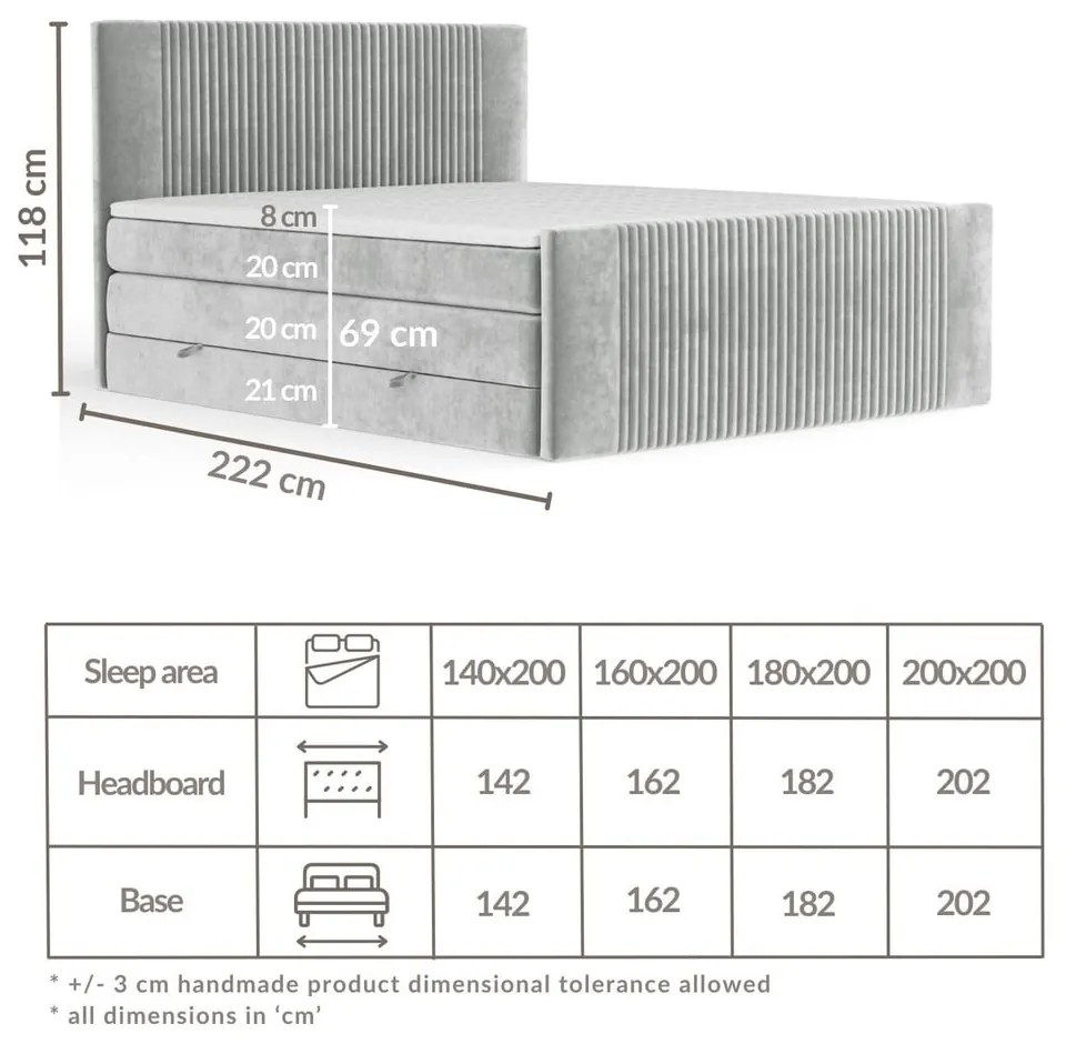 Kék ágyneműtartós boxspring ágy 160x200 cm Bergamo – Maison de Rêve