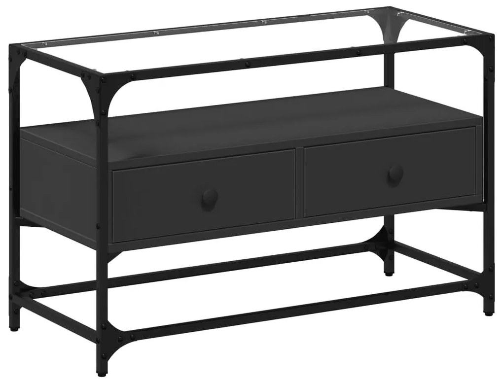 fekete szerelt fa TV-szekrény üveglappal 80 x 35 x 51 cm