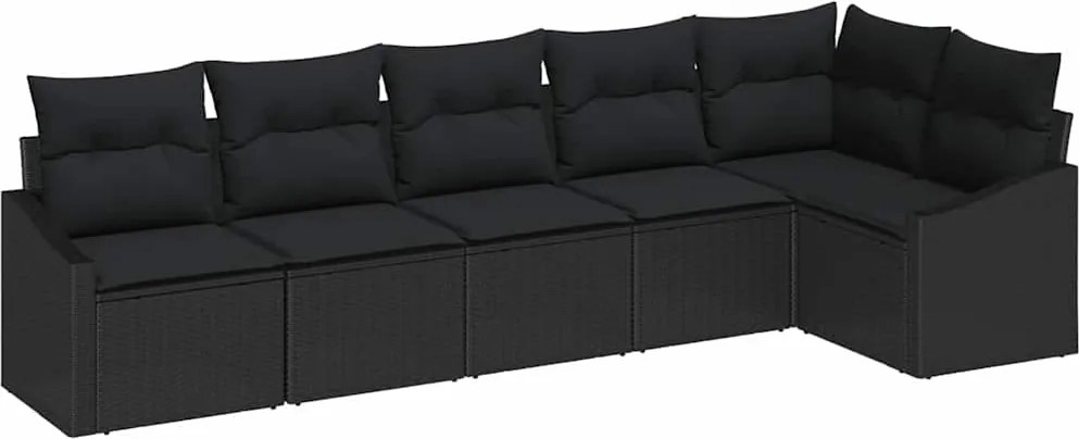 vidaXL Kerti Kanapé Szett párnával tárolóval 6 pcs Fekete polirattan