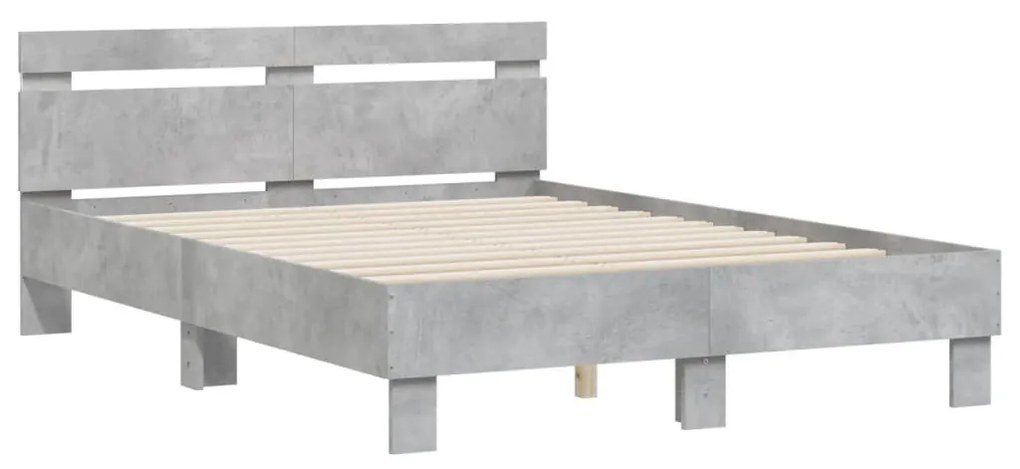 betonszürke ágykeret fejtámlával és LED-del 120x190 cm