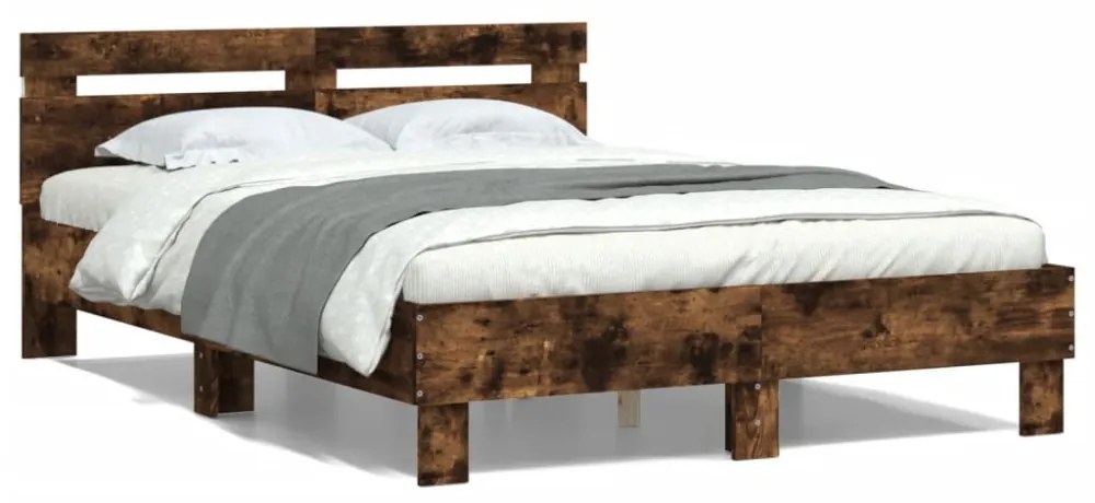 füstös tölgy színű ágykeret fejtámlával és LED-del 135x190 cm