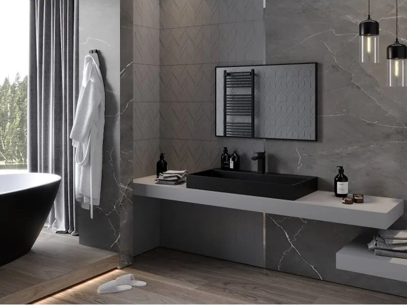 Mexen Loft téglalap alakú fürdőszobai tükör 90 x 60 cm, fekete keret - 9852-090-060-000-70