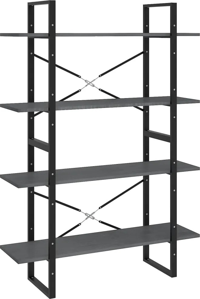 vidaXL négyszintes szürke tömör fenyőfa könyvszekrény 100x30x140 cm