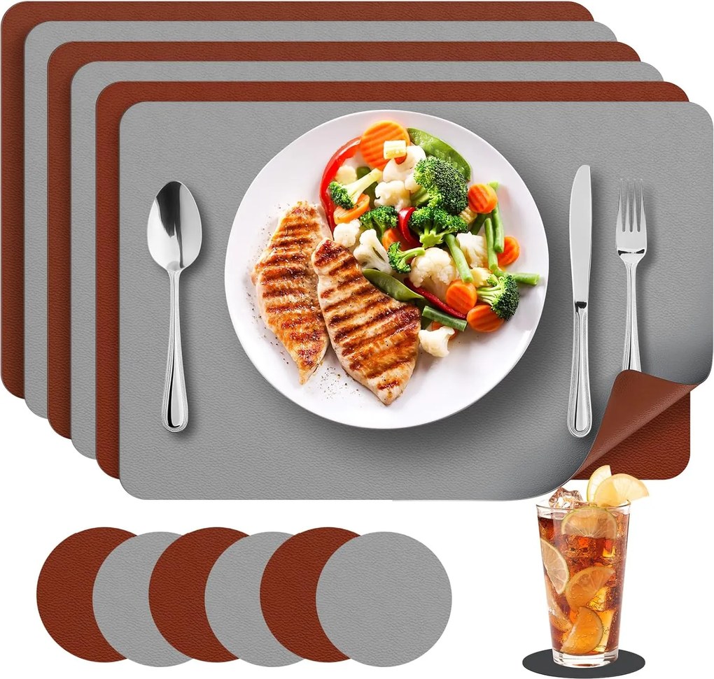 Bniviam Mosható tányéralátét szett 6+6 db tányéralátét világosszürke barna