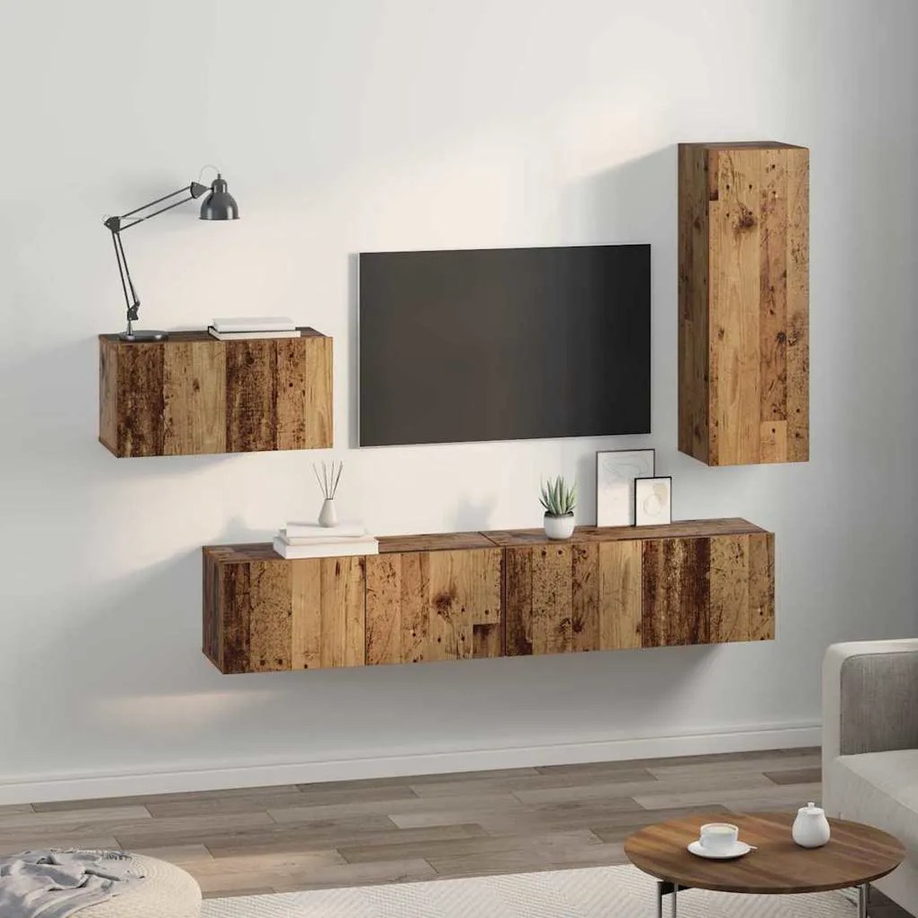 TV szekrény garnitúra 4 pcs Régi fa 30.5 x 30 x 90 cm Faanyag