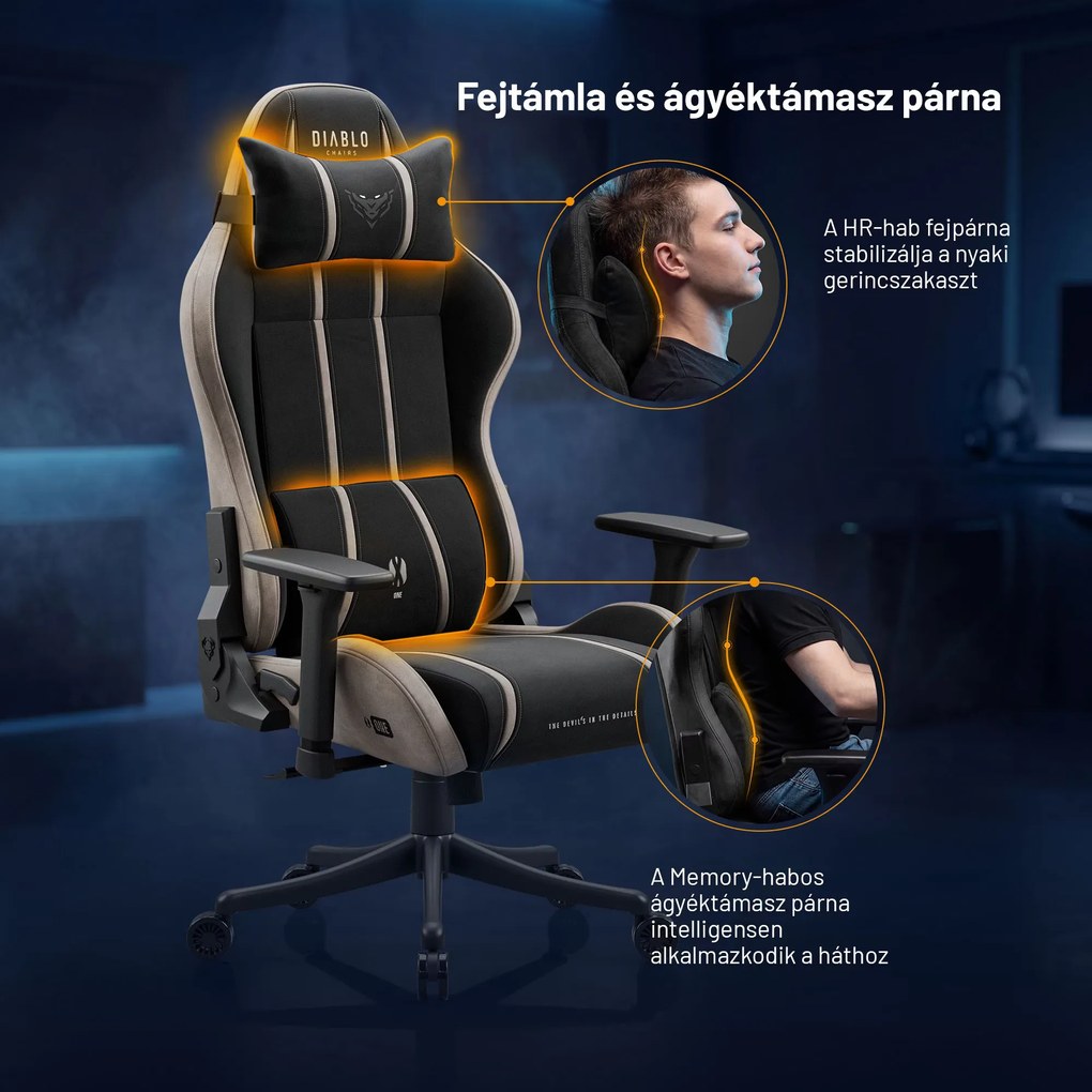 Gamer szék szövet Small Size, fekete-bézs: Diablo X-One 2.0 Camel Black