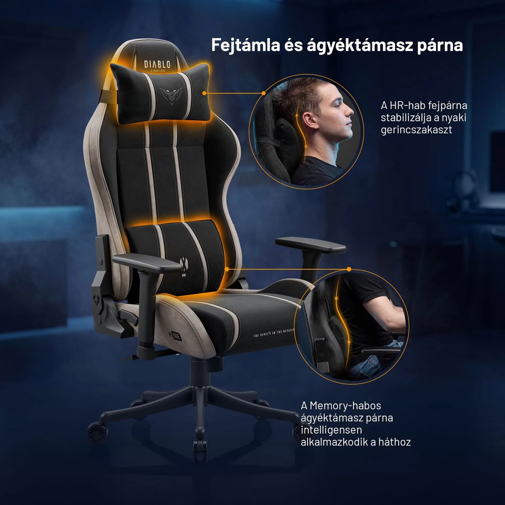 Szövet gamer szék fekete-bézs Diablo X-One 2.0 Camel Black Small