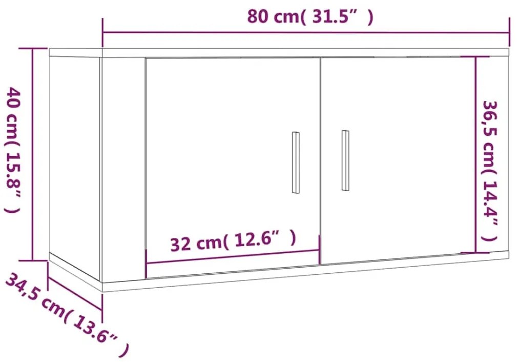 2 db fehér falra szerelhető TV-szekrény 80 x 34,5 x 40 cm