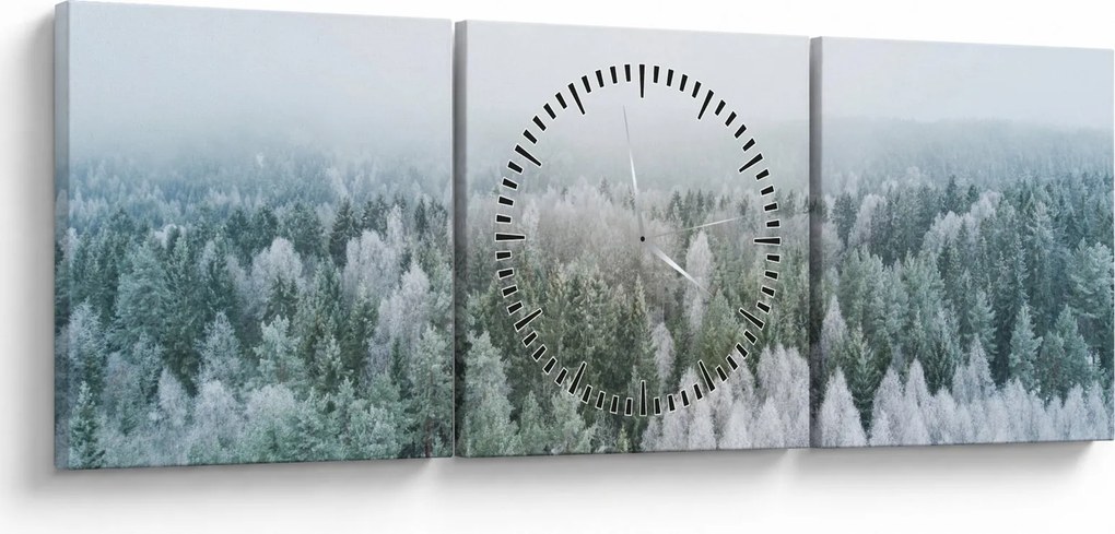 Kép - Havas erdőcsúcsok (órával) (90x30 cm)