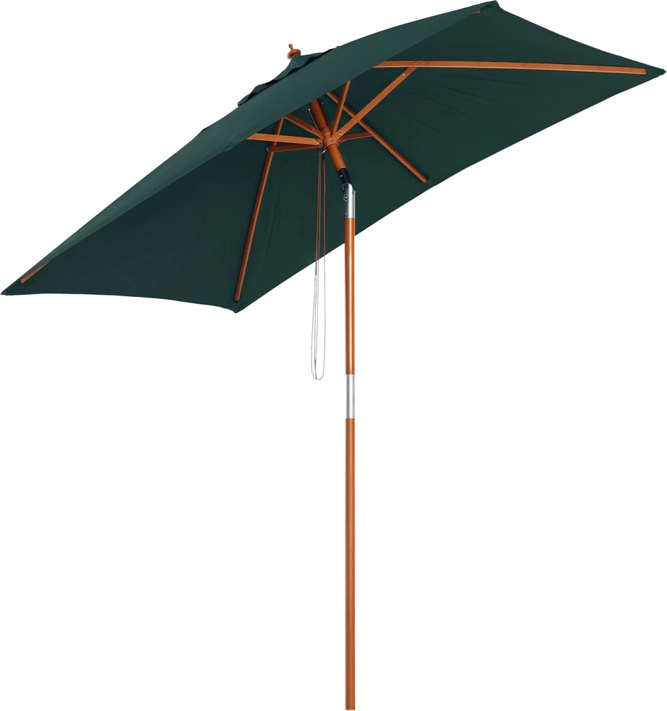 Outsunny Kerti Napernyő 200x150 cm Téglalap alakú Terasz Napernyő Állítható Dőlésszögű Fából készült Rúd és Kézi Mechanizmus | Aosom