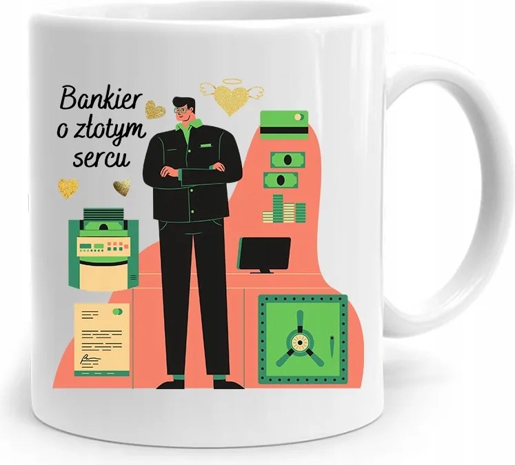 Bankárnak Arany Szívű Ajándék Bögre fényképes nyomtatással