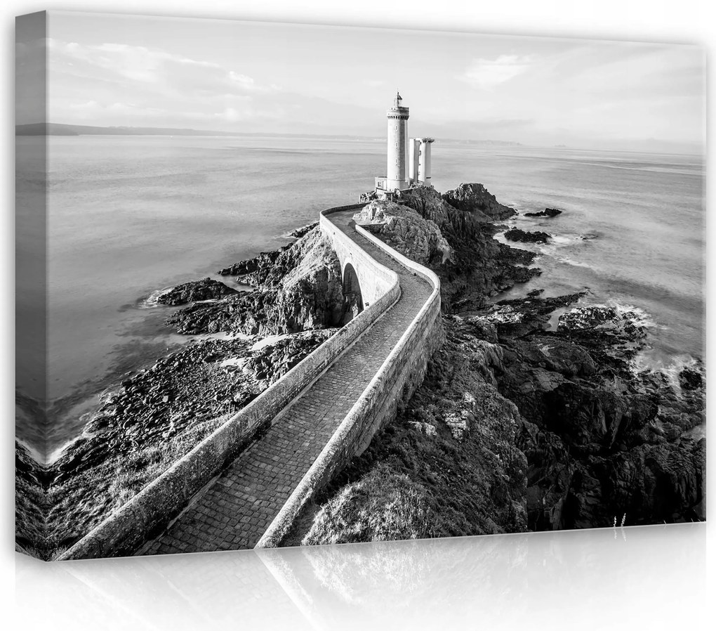 Vászonkép 70x50 Világítótorony tenger sziklák táj építészet nyugalom