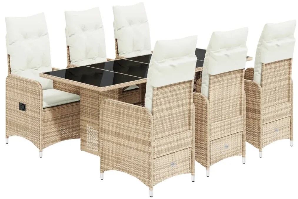 7 részes bézs polyrattan kerti bisztrógarnitúra párnákkal