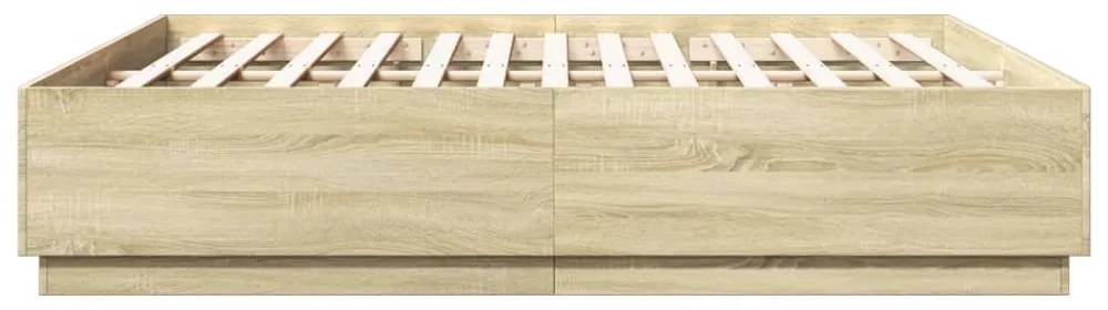 sonoma tölgy színű szerelt fa ágykeret LED-del 200 x 200 cm