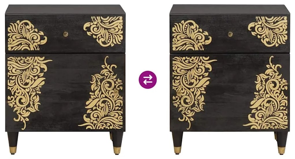 vidaXL Éjjeli szekrény ajtóval Fekete 50 x 33 x 60 cm Tömör Mangófát