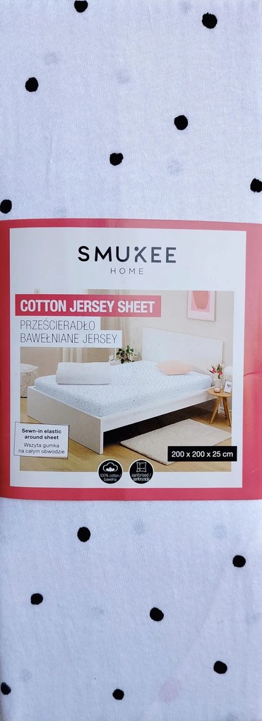 Smukee gumis pamut jersey lepedő 220x200x25 szívecskés pöttyökkel