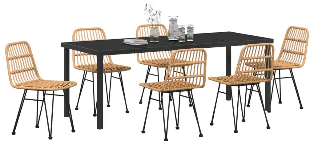 7 részes Kerti Étkező Garnitúra Barna Poly Rattan