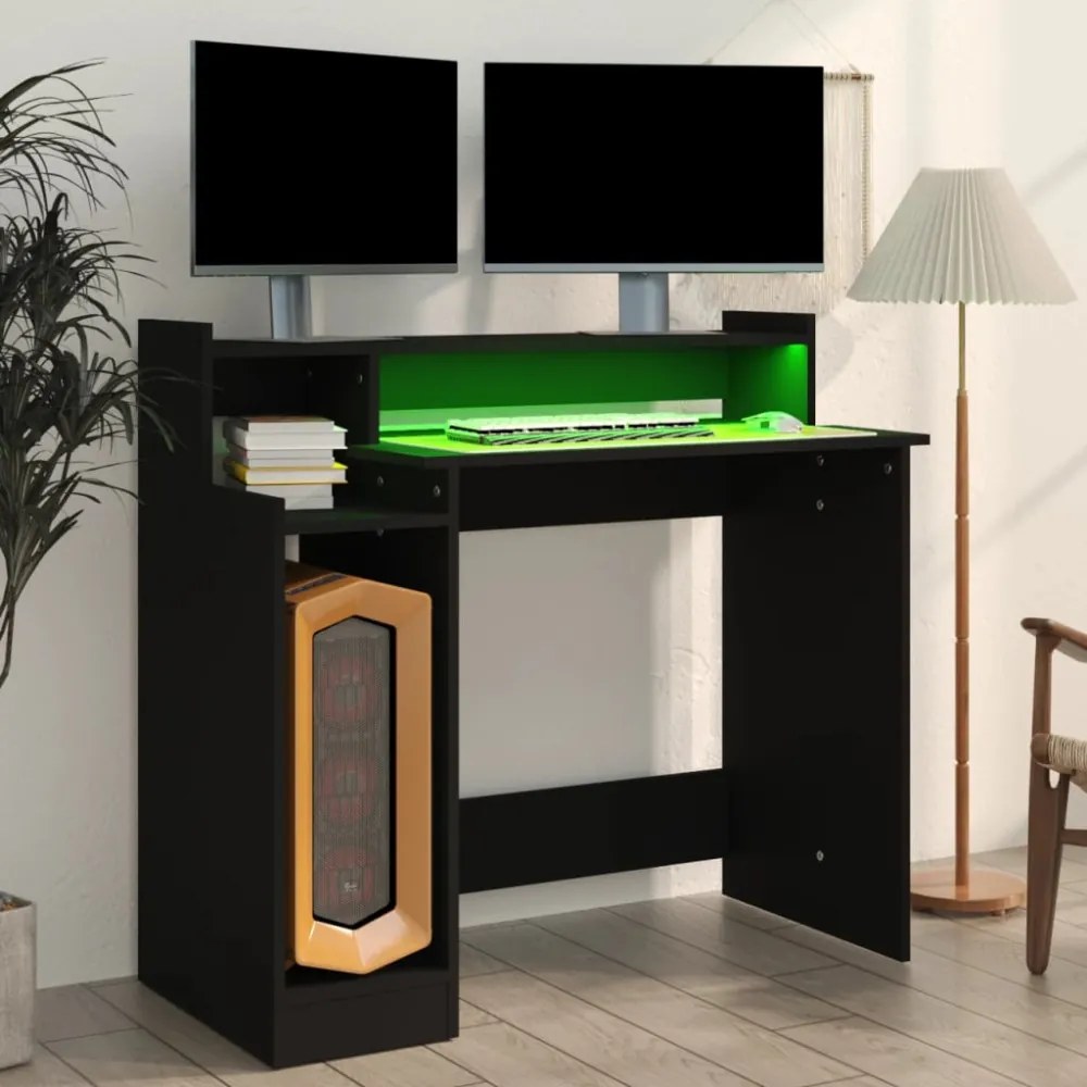 fekete szerelt fa íróasztal LED-ekkel 97 x 45 x 90 cm