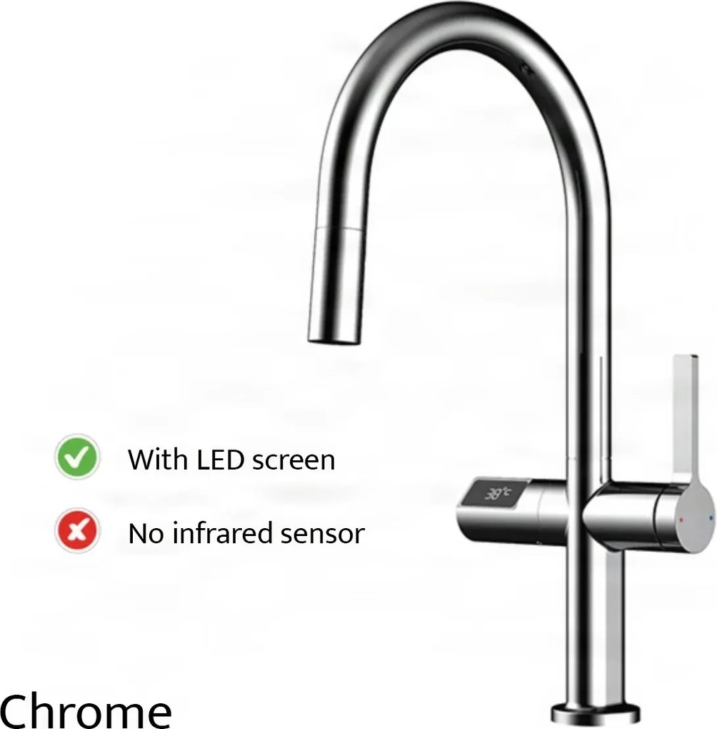 Konyhai csaptelep ELITE EDITION KSS1700 kihúzható zuhanyfejjel, LED-kijelzővel és érintésmentes érzékelővel, több színváltozatban — Króm — Nem
