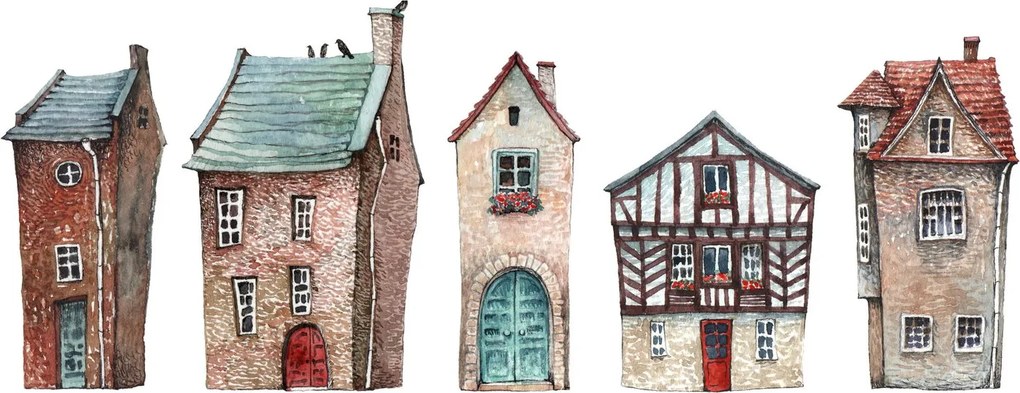 Kép - Akvarell házak (120x50 cm)