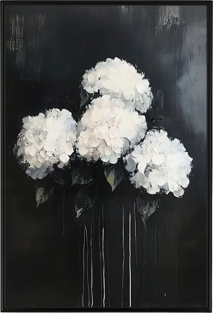 Poszter Keret Alumínium Grafika Kert Virágok Fehér Hortenzia Csokor 40x60