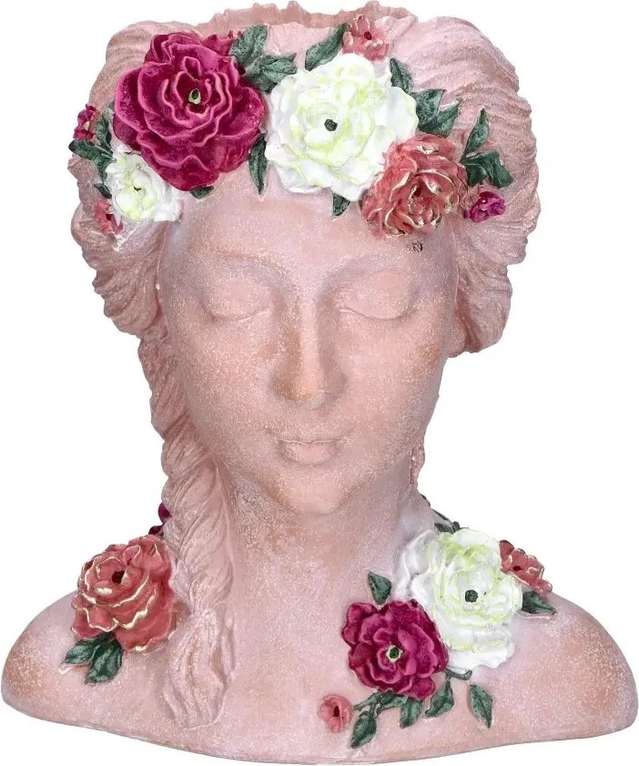 Virágtartó Női fej virágokkal Rózsaszín 28cm