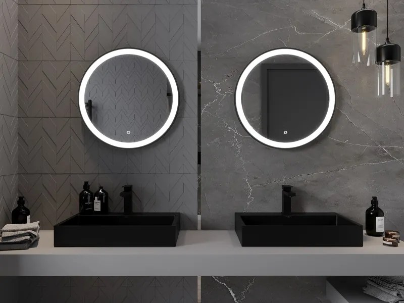 Mexen Esso kerek LED háttérvilágítású fürdőszobai tükör 60cm 6000K páramentes fűtőbetét fekete keret 9825-060-060-611-70