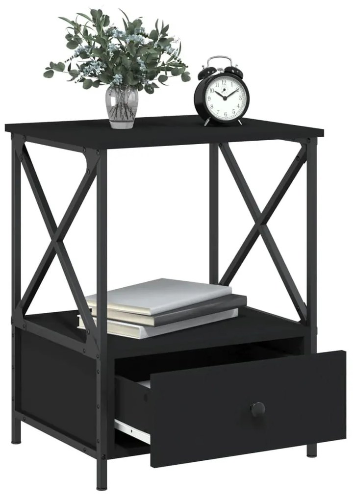 2 db fekete szerelt fa éjjeliszekrény 50x41x65 cm