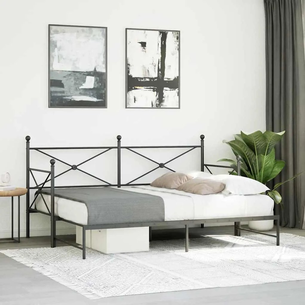 kihúzható kanapéágy matrac nélkül fekete 80x200 cm acél