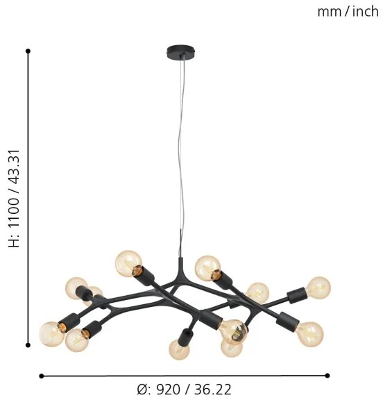 Eglo 98347 - Csillár zsinóron BOCADELLA 12xE27/60W/230V