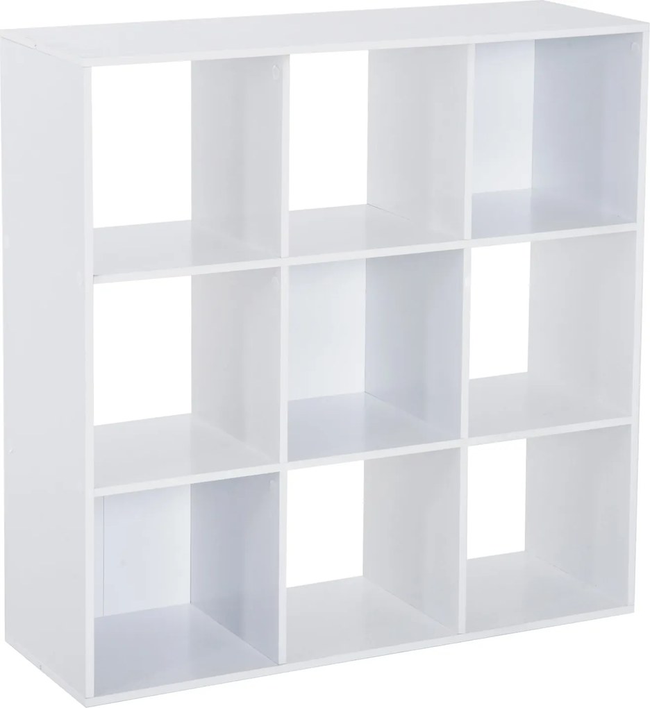 HOMCOM Fehér Könyvespolc Otthonra és Irodába, Modern Dizájnú Polc 9 Rekesszel, 91x29,5x91cm | Aosom