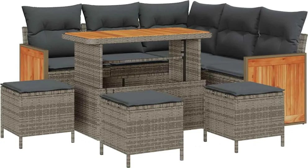 vidaXL Kerti Kanapé Szett párnával 9 pcs Szürke polirattan