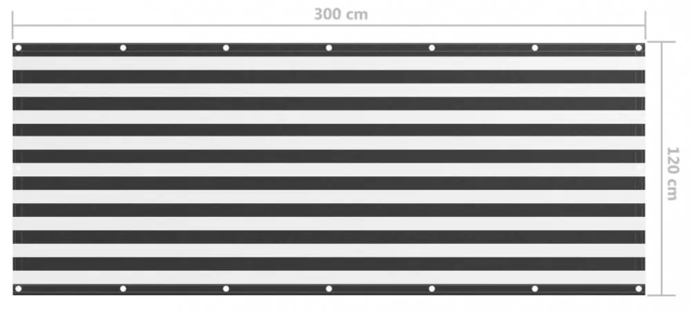 antracitszürke-fehér oxford-szövet erkélyparaván 120 x 300 cm