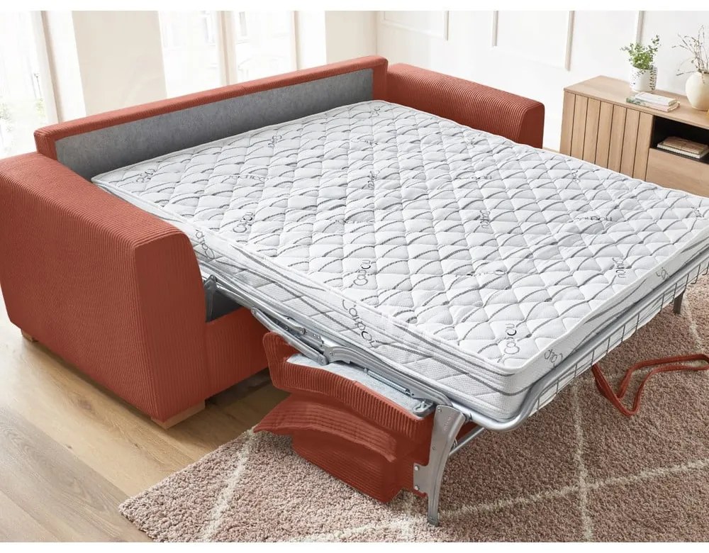 Téglavörös kordbársony kinyitható kanapé 225 cm Augustin – Bobochic Paris