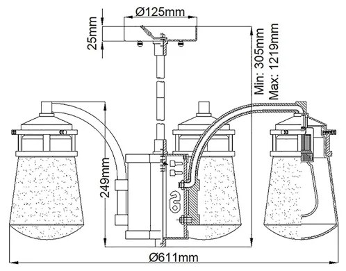 Kichler KL-LYNDON-5P-AZ - Kültéri csillár rúdon LYNDON 5xE27/60W/230V IP44