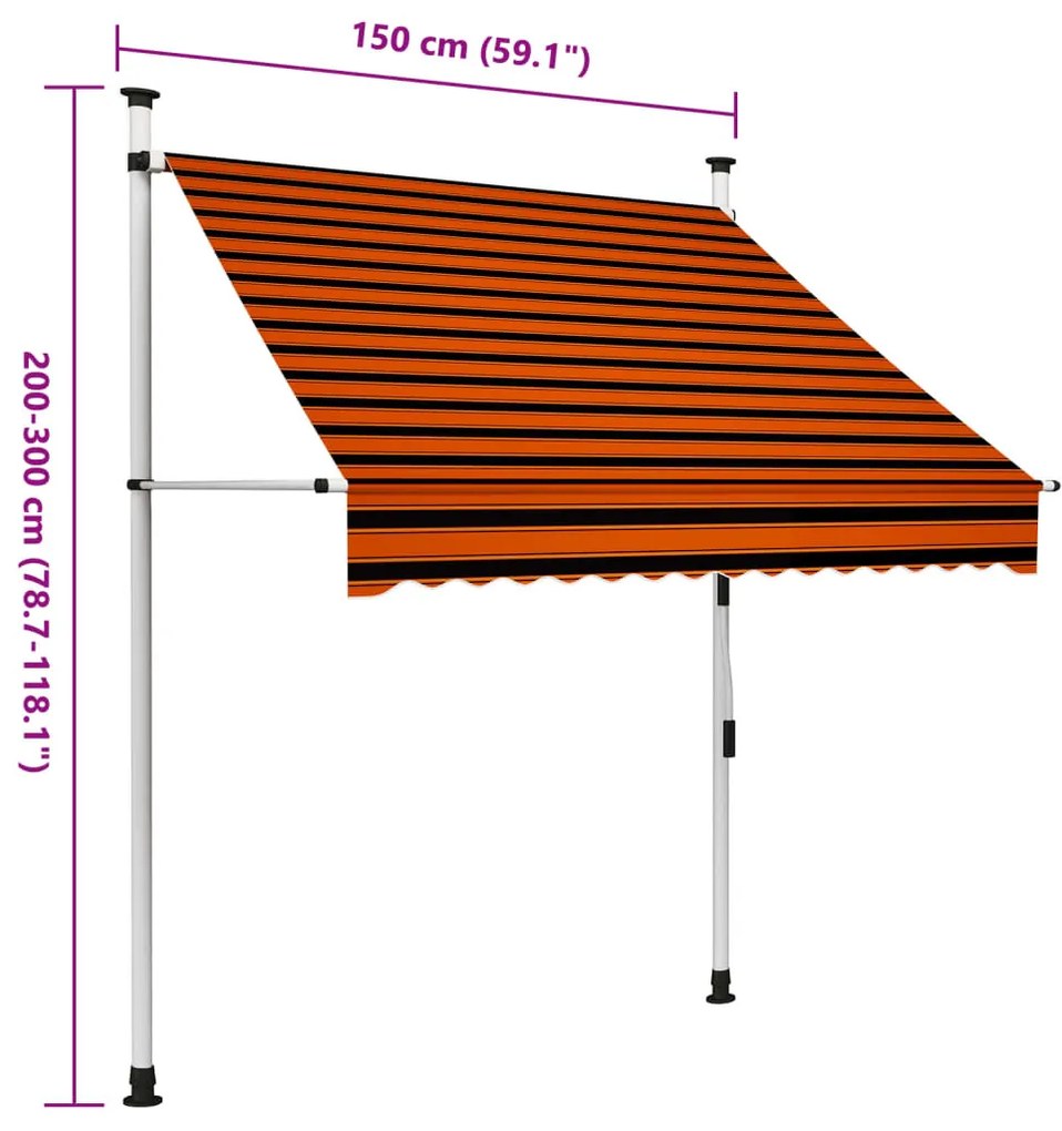 narancssárga és barna kézzel feltekerhető napellenző 150 cm