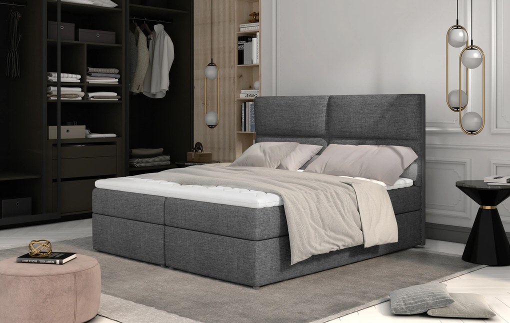 Franciaágy Boxspring 160 cm Amebra (világosszürke) (matracokkal és tárolóval). 1025389