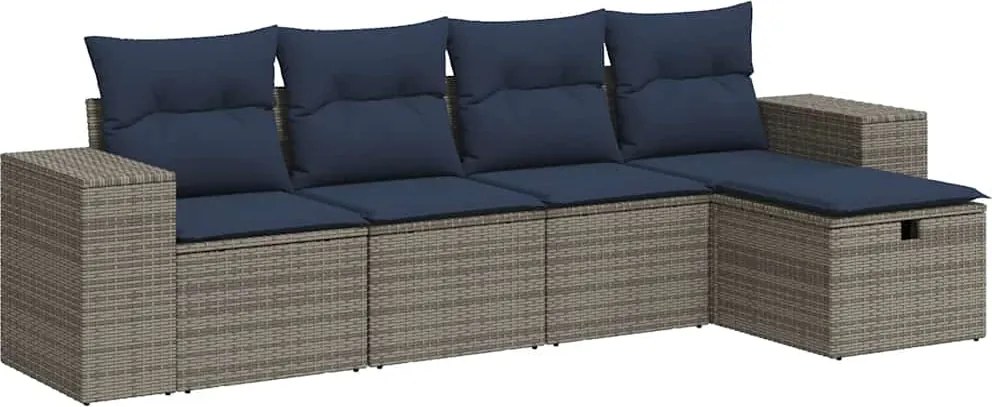 vidaXL 5 részes szürke polyrattan kerti ülőgarnitúra párnákkal