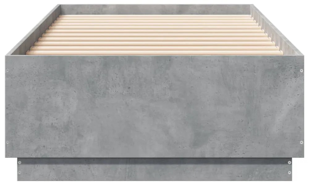 betonszürke szerelt fa ágykeret LED-del 100 x 200 cm