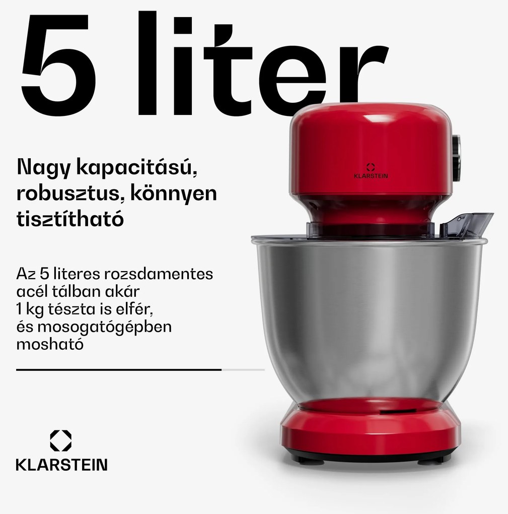 Klarstein Bella Evo konyhai robotgép | Planetáris keverőrendszer | 3 keverőfej | 1500 W | 5 l