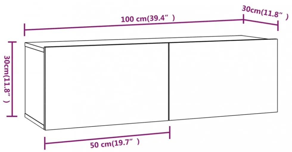 2 db fekete szerelt fa fali TV-szekrény 100 x 30 x 30 cm